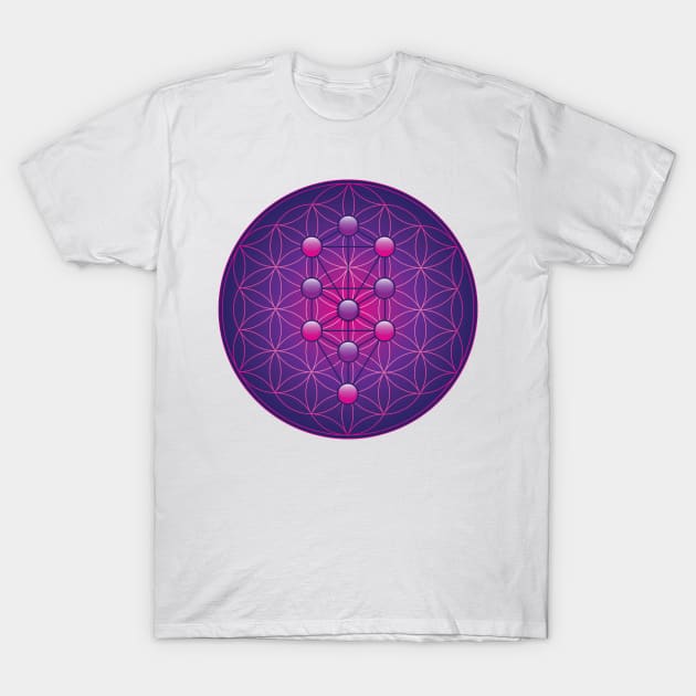 Tree of Life on Flower of Life T-Shirt by GalacticMantra